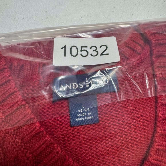 Lands End Sweater Vest Mens Large Red Cotton V Neck Knit Pullover Solid Classic - Picture 8 of 8
